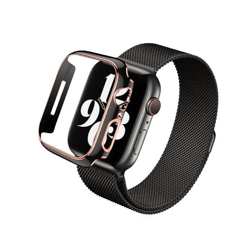 hyphen apple watch frame protector 45mm black and rose gold haw fp45bkrg7781 1